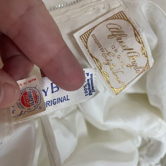 Vntg. Alfred Angelo Chiffon Wedding Dress High Neck Long Sleeves Bridal Gown - Picture 5 of 16